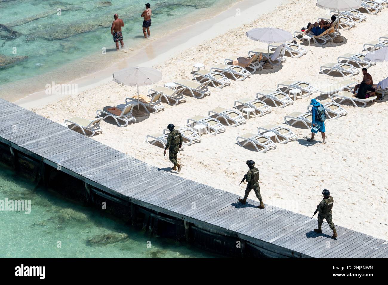 Cancun, Mexico - September 15, 2021. Marina soldiers of Mexican army ...