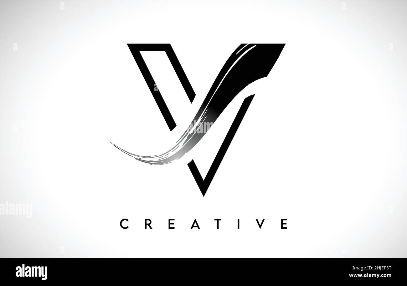 Outline Monogram Letter V Brush Stroke Design Logo Icon with Artistic ...
