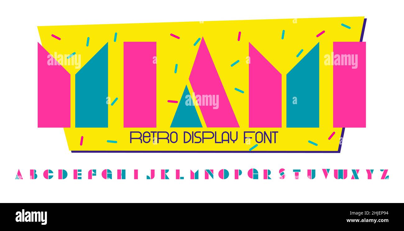 90s 80s Style Geometric Font. Bauhaus Modern Typography. Font for events, promotions, logos, banner, monogram and poster Stock Vector