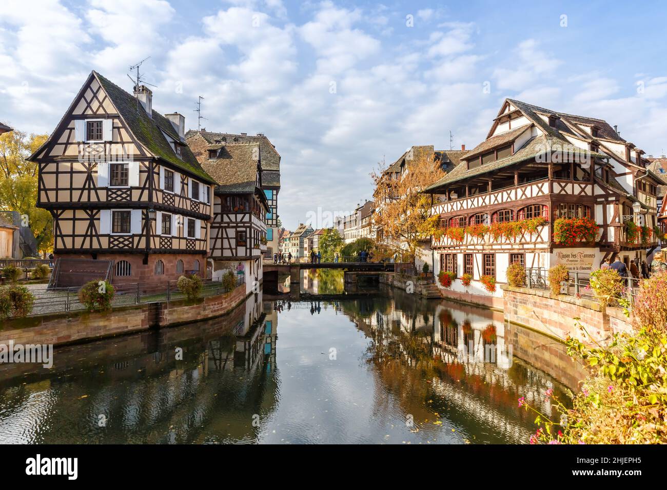 La Petite France historical half-timbered houses at river Ill water Alsace in Strasbourg city Stock Photo