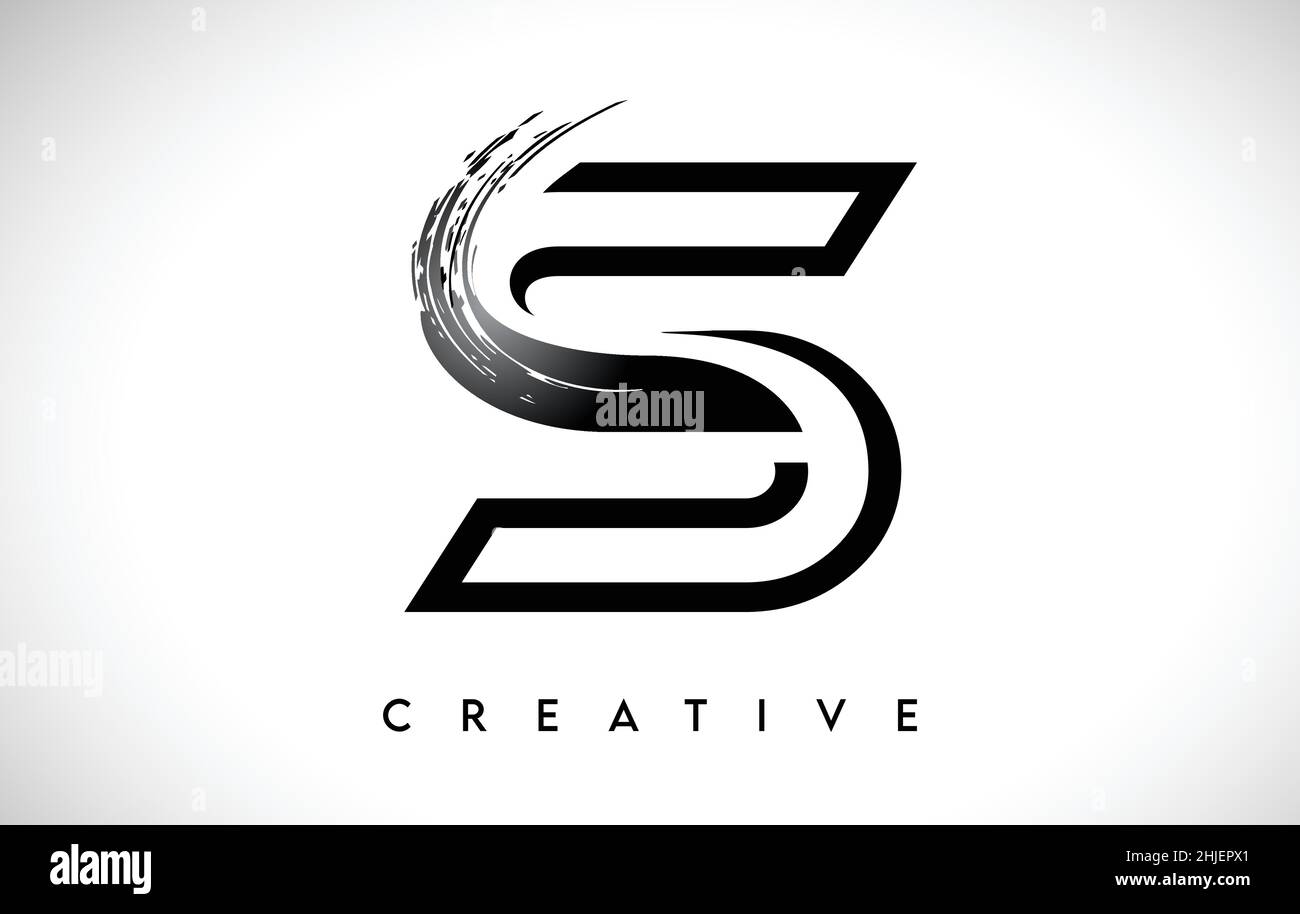 Outline Monogram Letter S Brush Stroke Design Logo Icon with Artistic ...