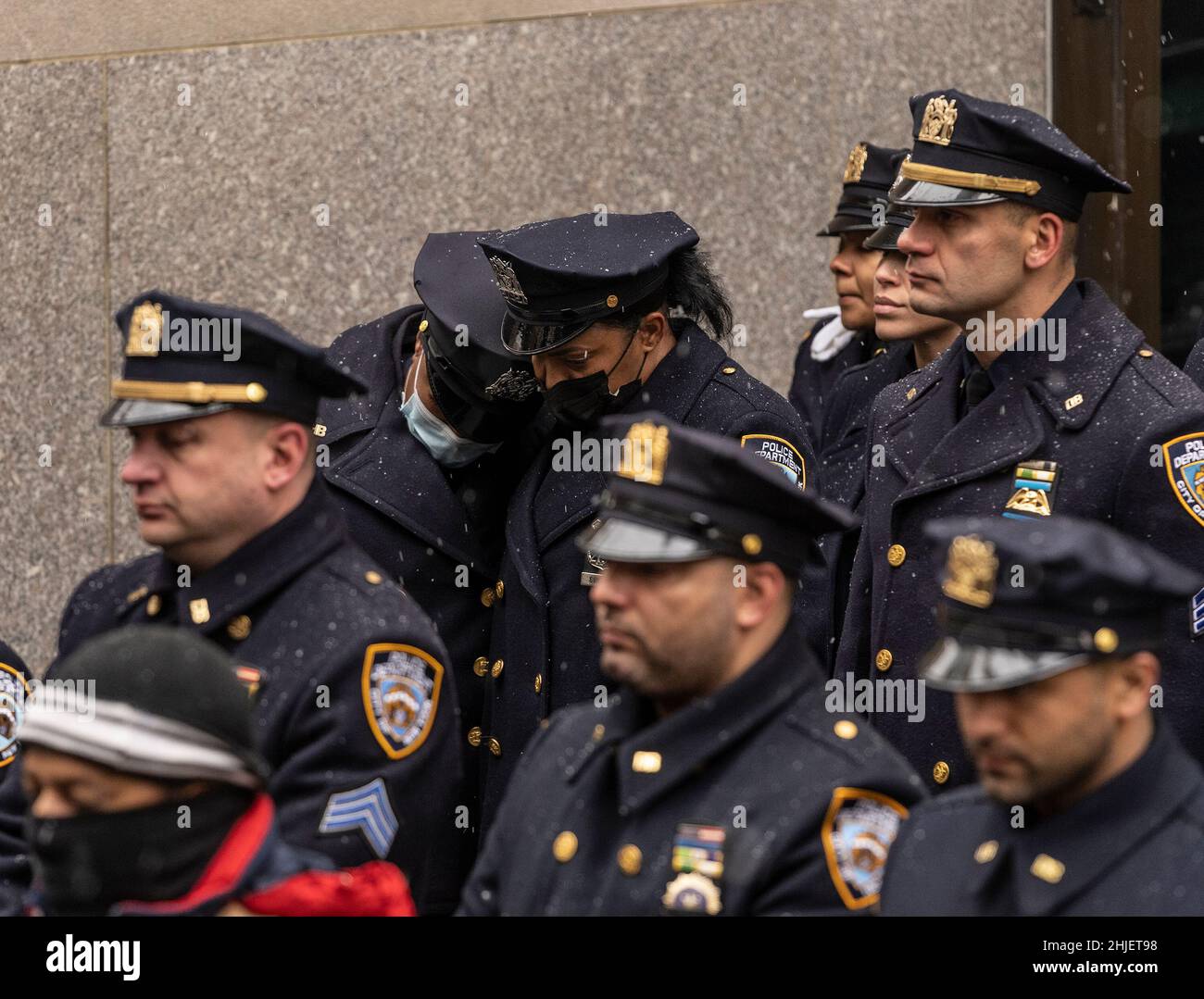 New York, United States. 28th Jan, 2022. Thousands of police officers gathered inside and outside St. Patrick's Cathedral for Jason Rivera funeral. The 22-year-old Rivera was killed when he and fellow NYPD officer, Wilbert Mora, responded to a domestic incident in Harlem on January 21. Rivera was posthumously promoted Friday from officer to detective first-grade. (Photo by Lev Radin/Pacific Press) Credit: Pacific Press Media Production Corp./Alamy Live News Stock Photo