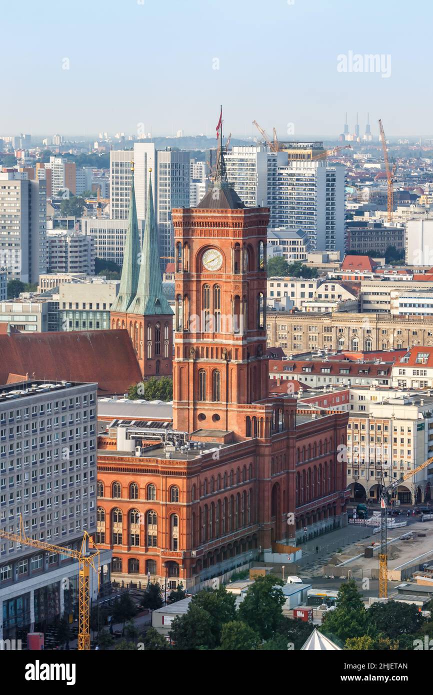 Berlin Rotes Rathaus town city hall skyline in Germany aerial view portrait format photo Stock Photo