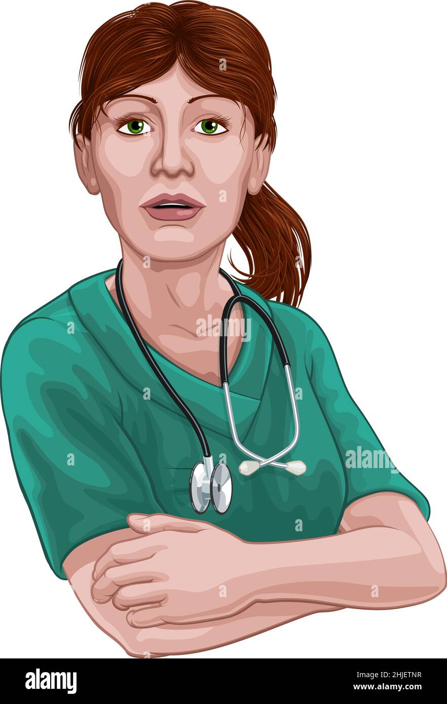 Doctor or Nurse Woman in Scrubs Uniform Stock Vector