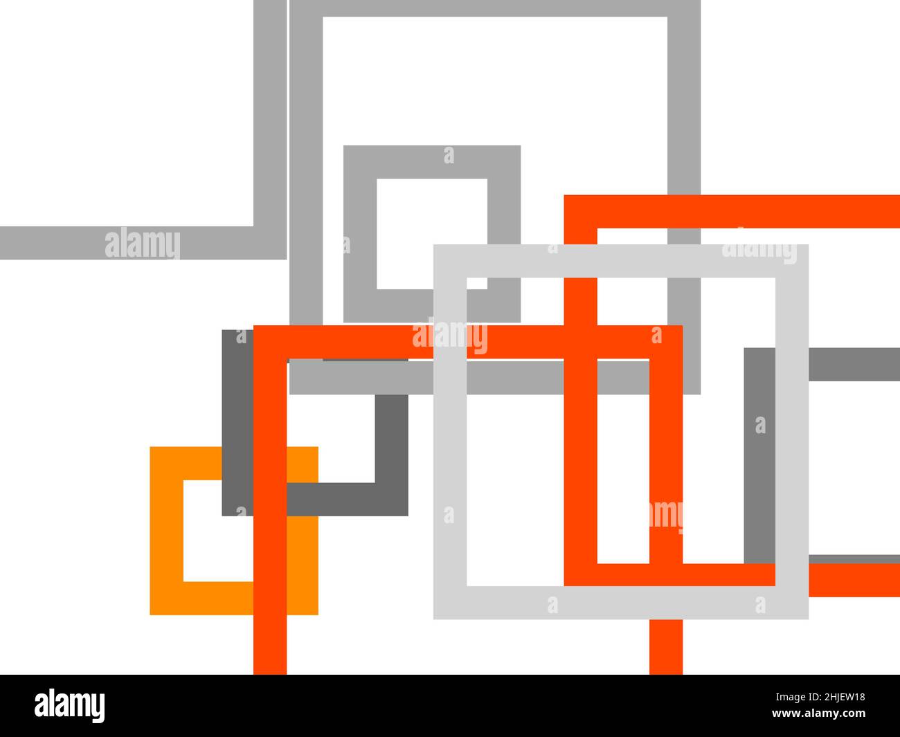 Abstract minimalist grey orange illustration with squares and white ...