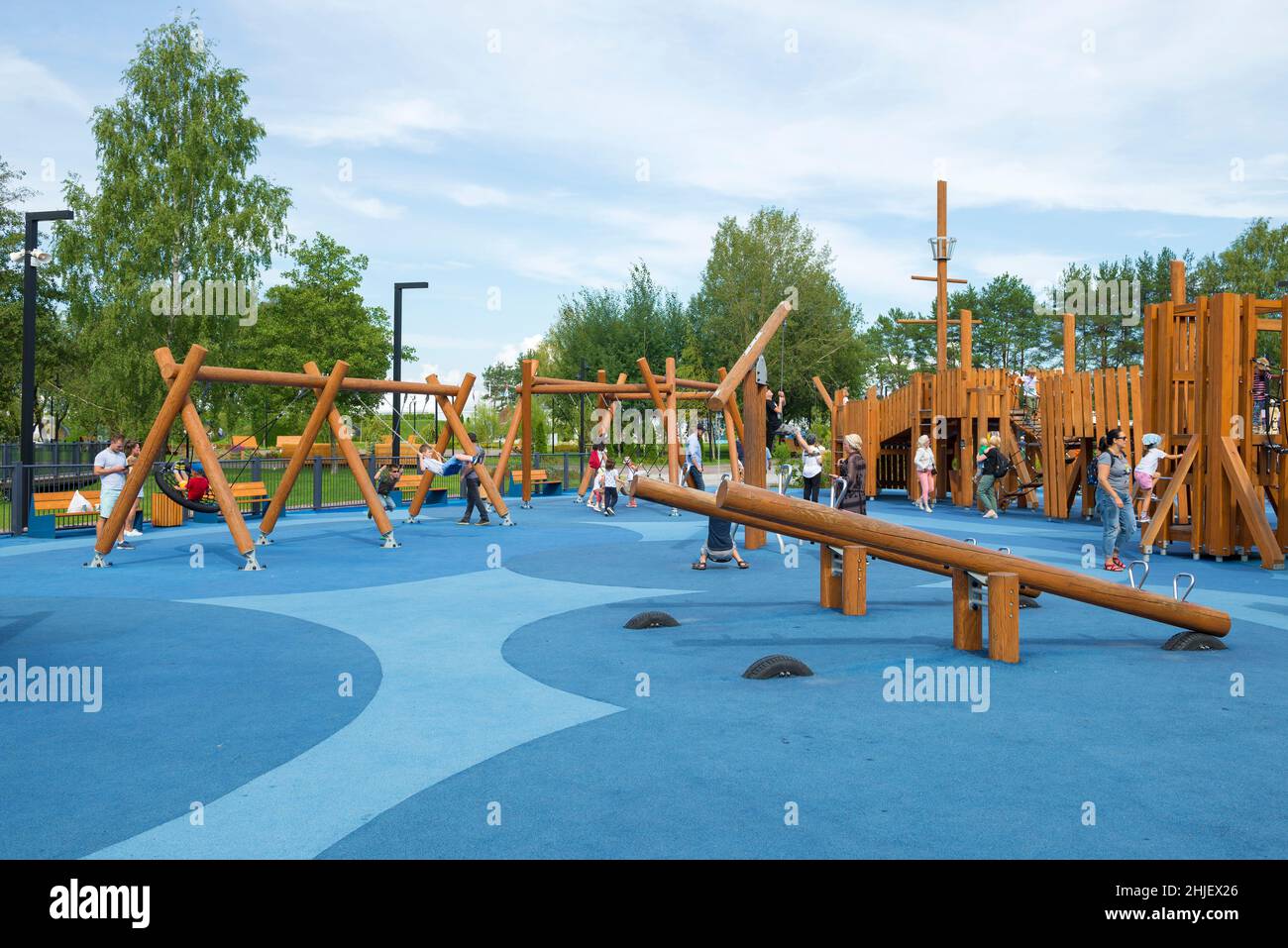 KRONSHTADT, RUSSIA - AUGUST 11, 2021: Children's playground in the city park of 'Island of Forts' on august afternoon Stock Photo