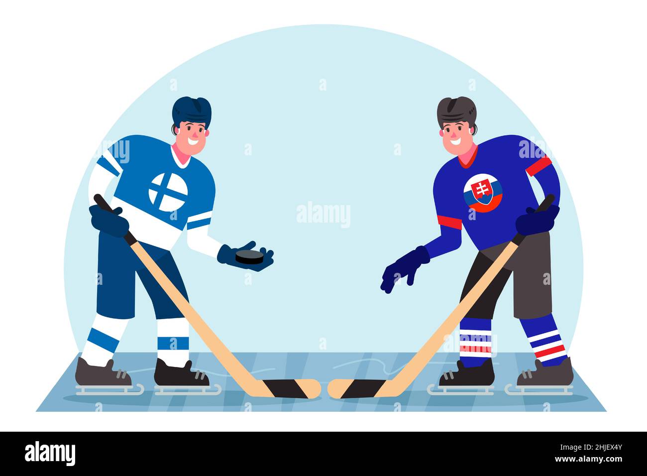 Ice hockey players. Competition between Finland and Slovakia. Vector