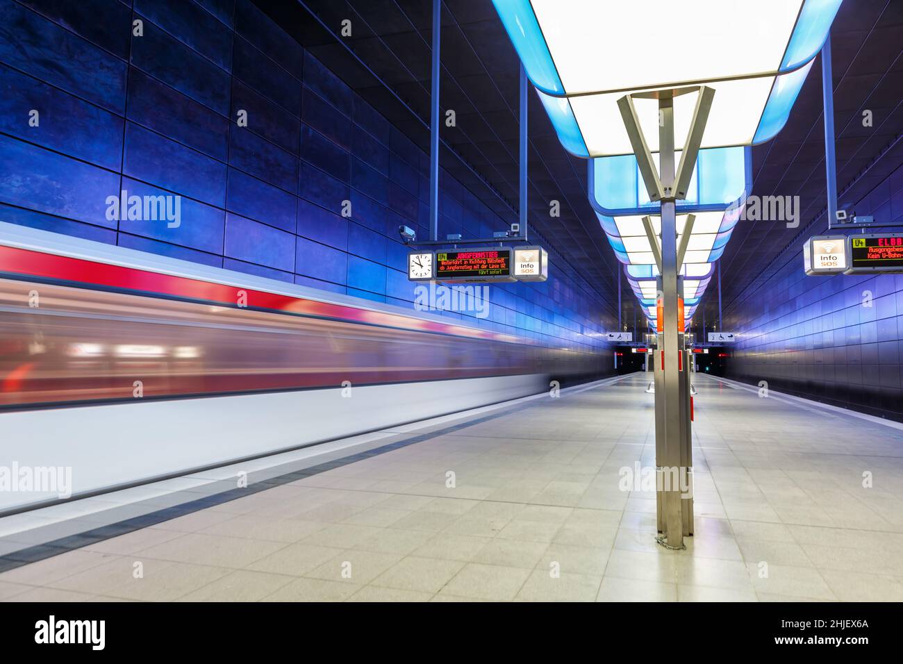 Hamburg, Germany - April 21, 2021: Hochbahn Metro U-Bahn Underground Station Hafencity University in Hamburg, Germany. Stock Photo