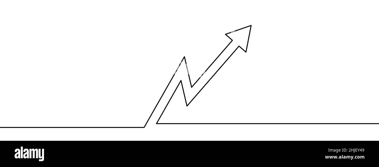 Continuous line drawing of up arrow. Up arrow linear icon. One line drawing background. Vector illustration. Arrow continuous line icon Stock Vector