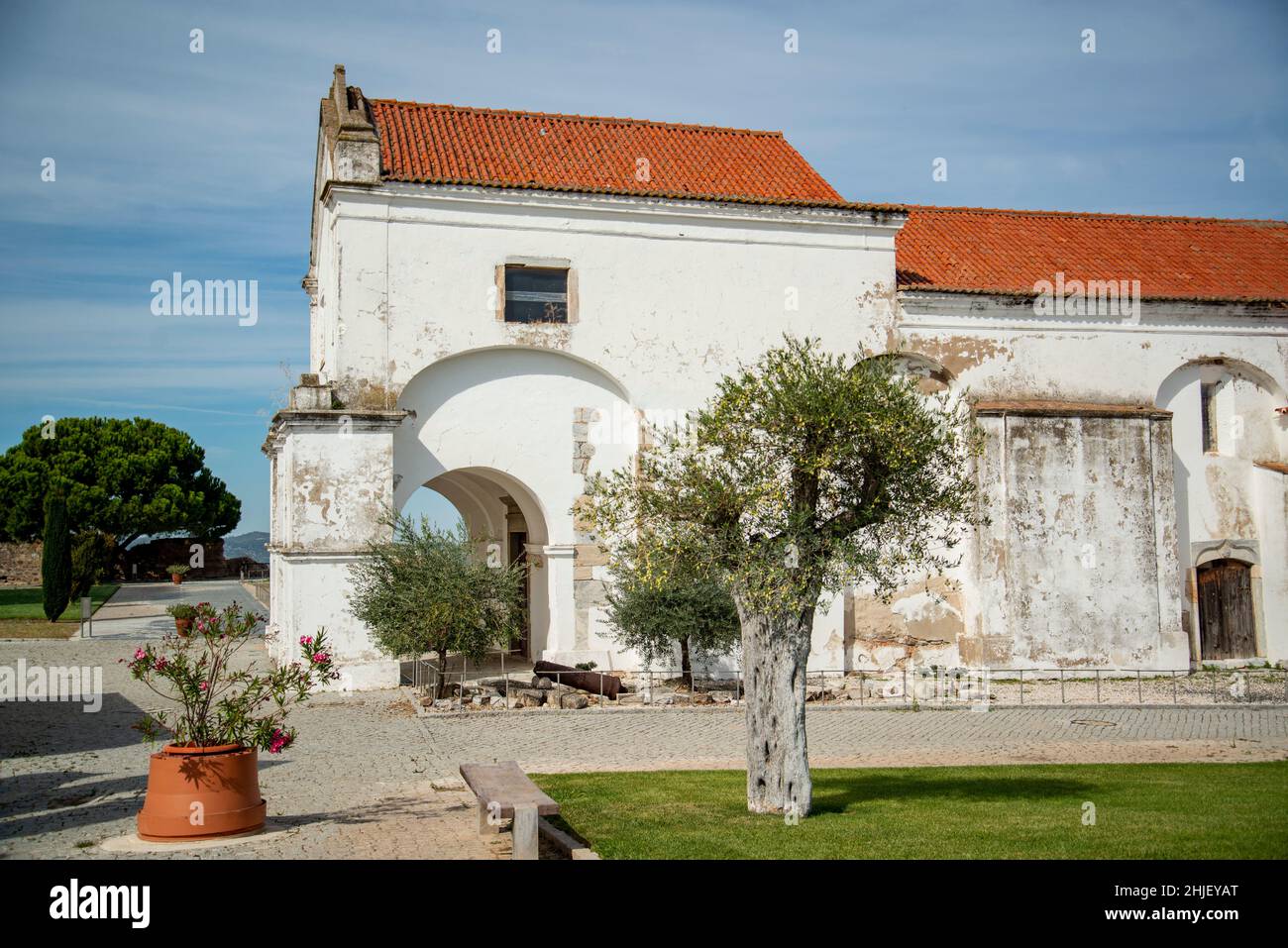 the Mosteiro and Igraja de Sao Domingos at the Caselo de Moura in the Town of Moura in Alentejo in  Portugal.  Portugal, Moura, October, 2021 Stock Photo