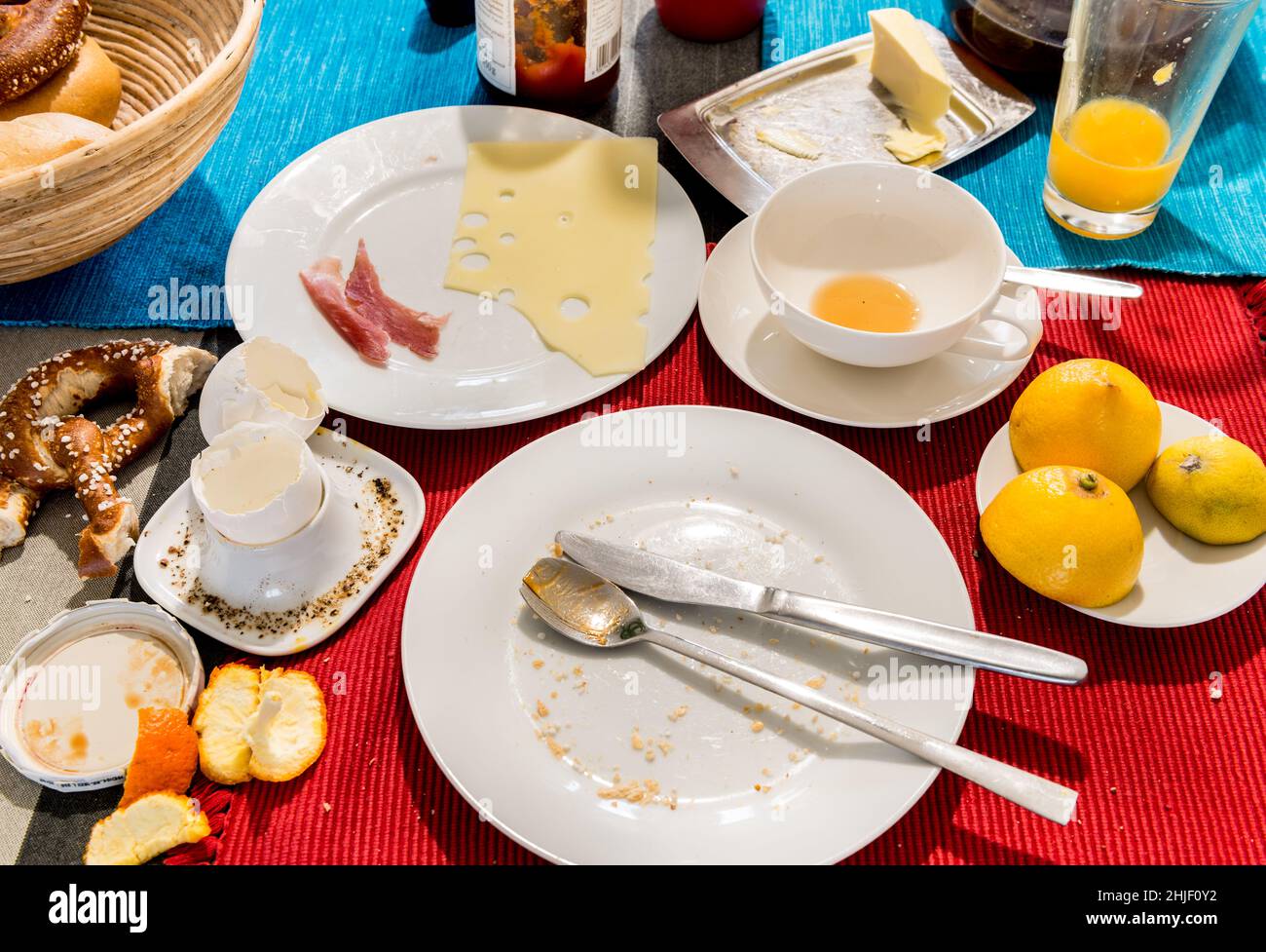 the sumptuous breakfast is over Stock Photo