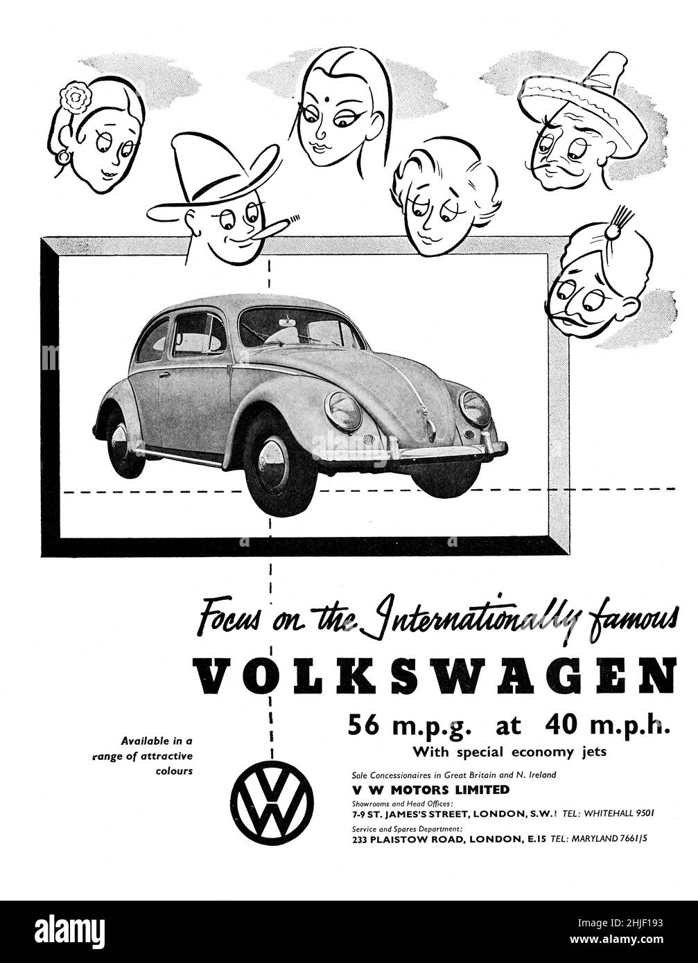 A vintage advert for the Volswagen Beetle from Motor Sport Magazine, 1957 Stock Photo