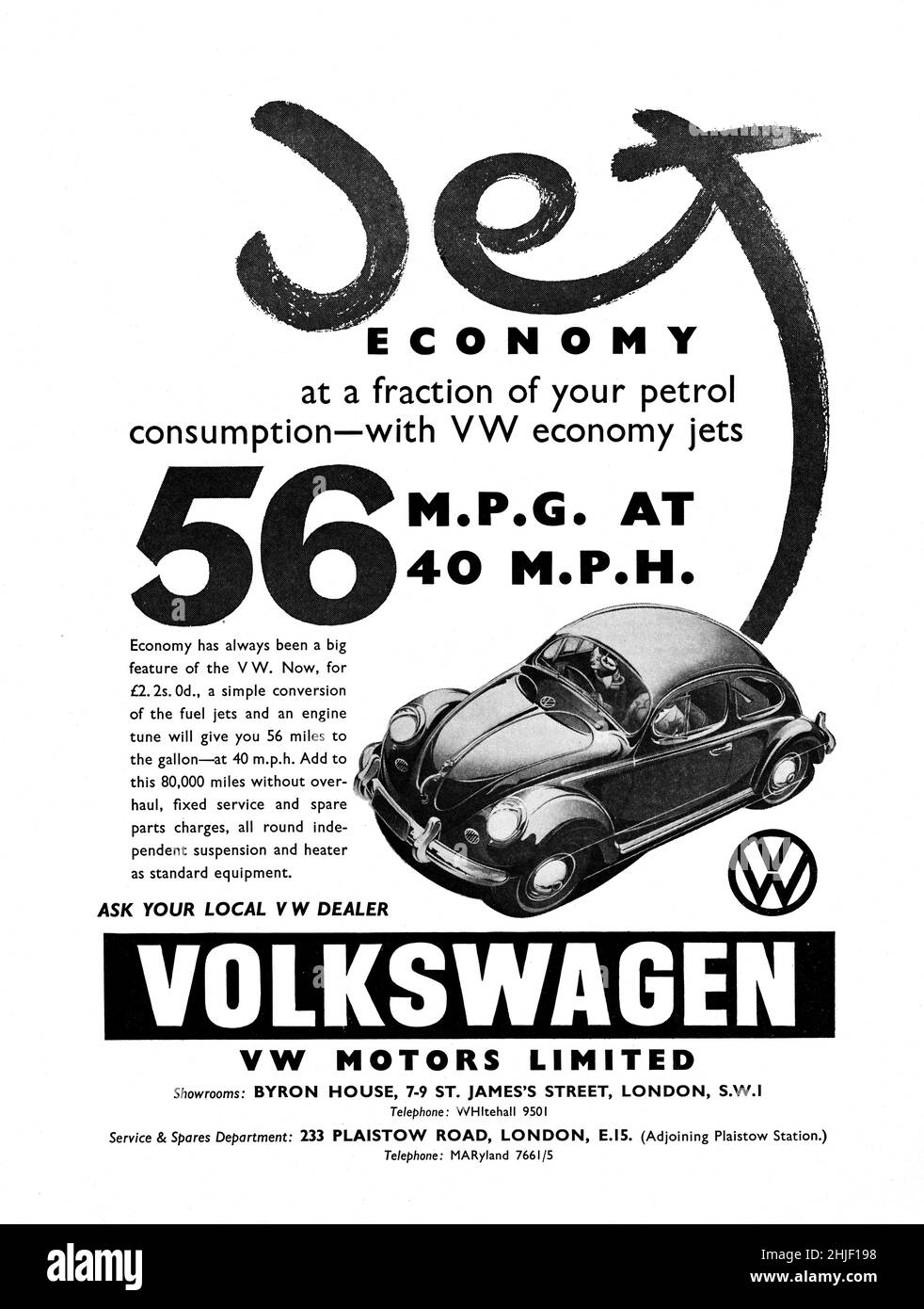 A vintage advert for The Volkswagen Beetle from Motor Sport Magazine, 1957 Stock Photo