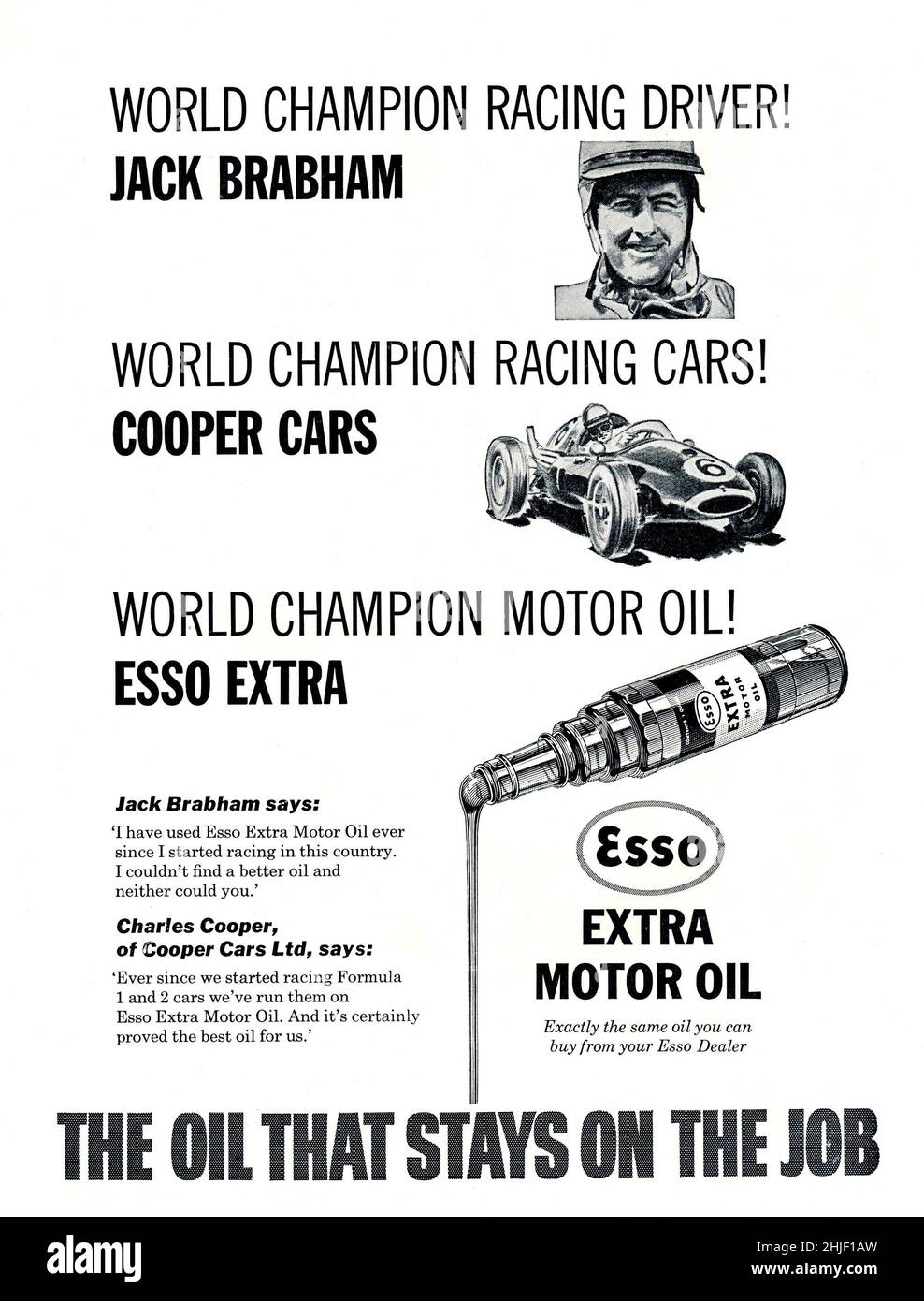 A vintage advert for Esso engine oil from Motor Sport Magazine, 1960 Stock Photo