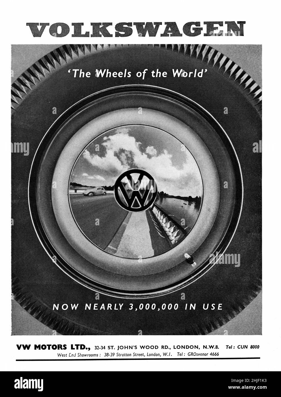 A vintage advert for The Volkswagen Beetle from Motor Sport Magazine, 1959 Stock Photo