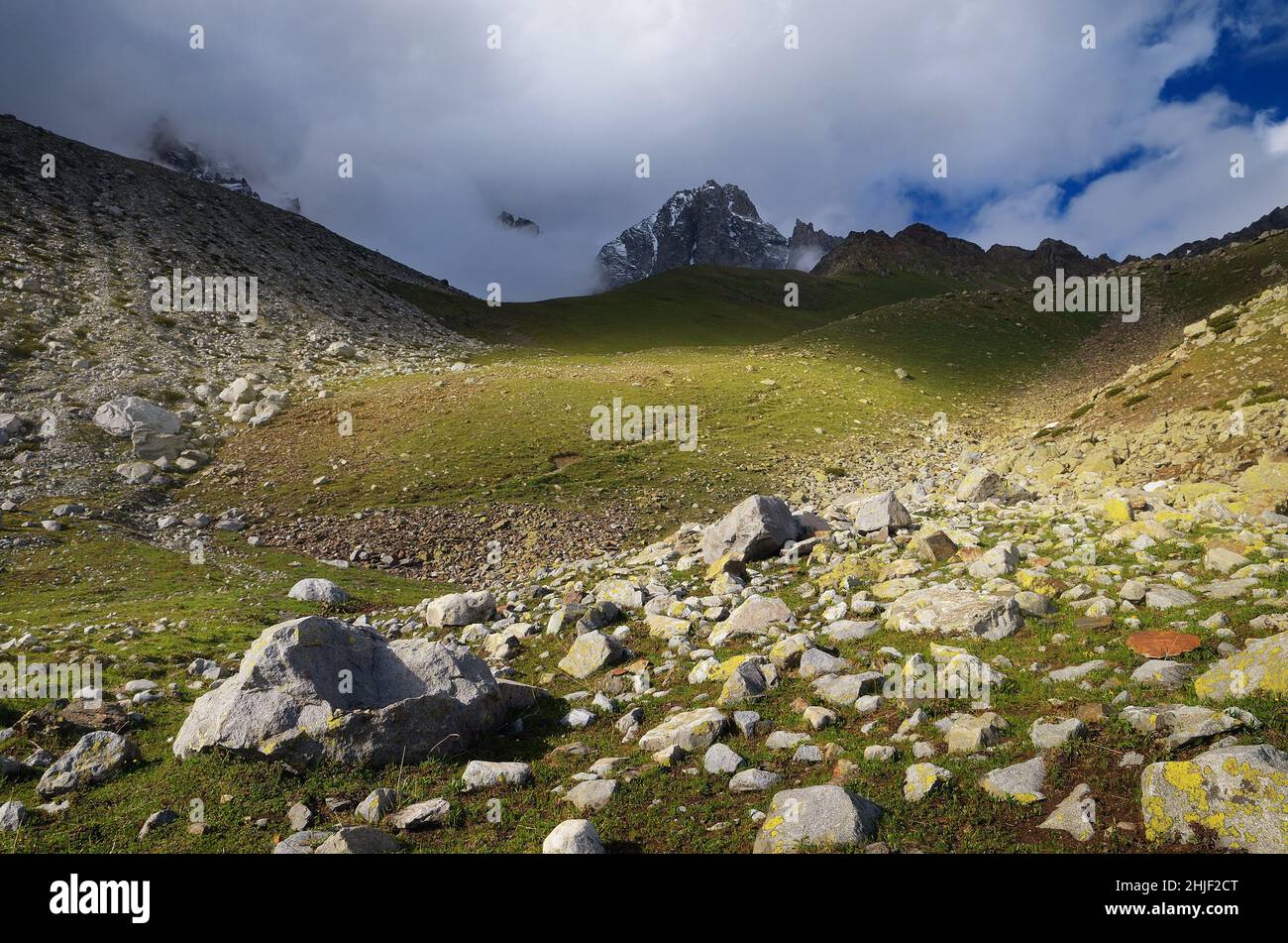 Landscape in the mountains with rocks and cliffs. Svaneti, Georgia, Caucasus Stock Photo