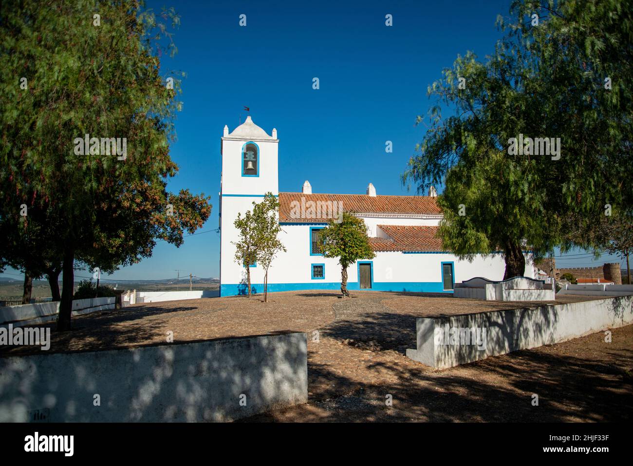 the igreja Martiz de Sao Pedro in the Village of Terena in Alentejo in  Portugal.  Portugal, Terena, October, 2021 Stock Photo