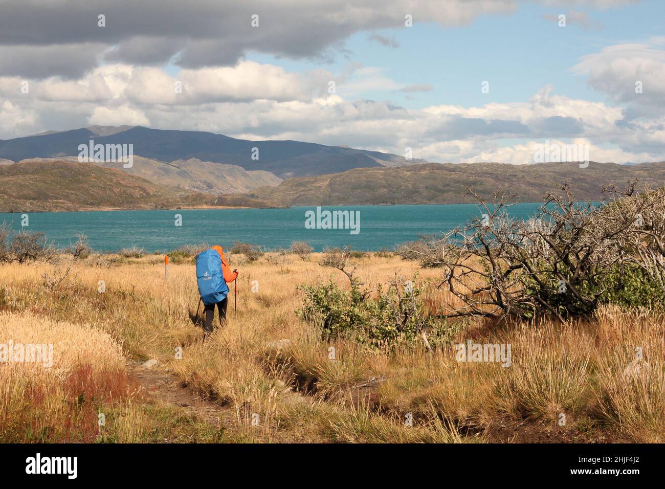 Women trekking in the Torres del Paine National Park, Chile. Stock Photo