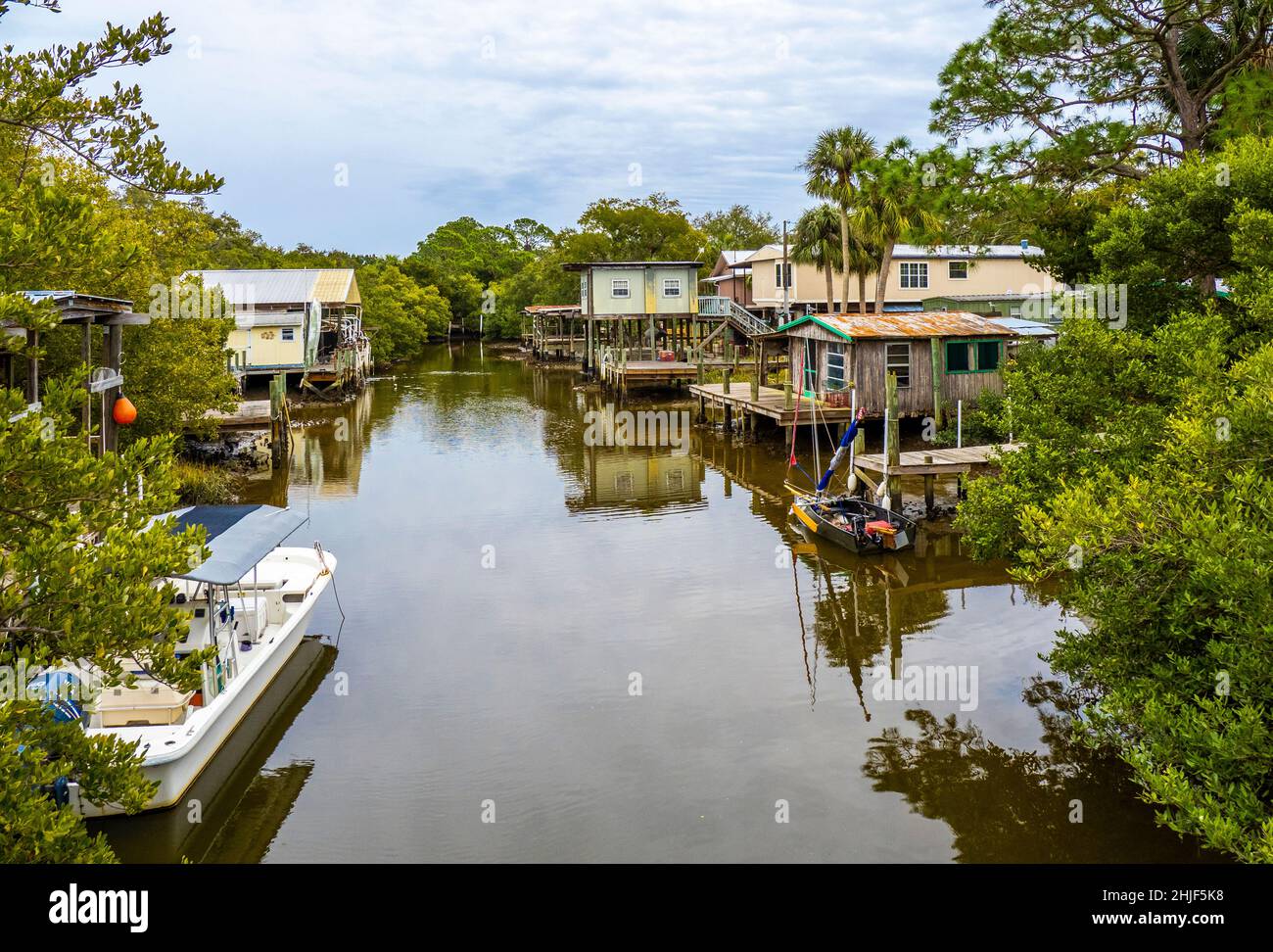 Houses and boat docks on Cedar Key Florida USA Stock Photo Alamy