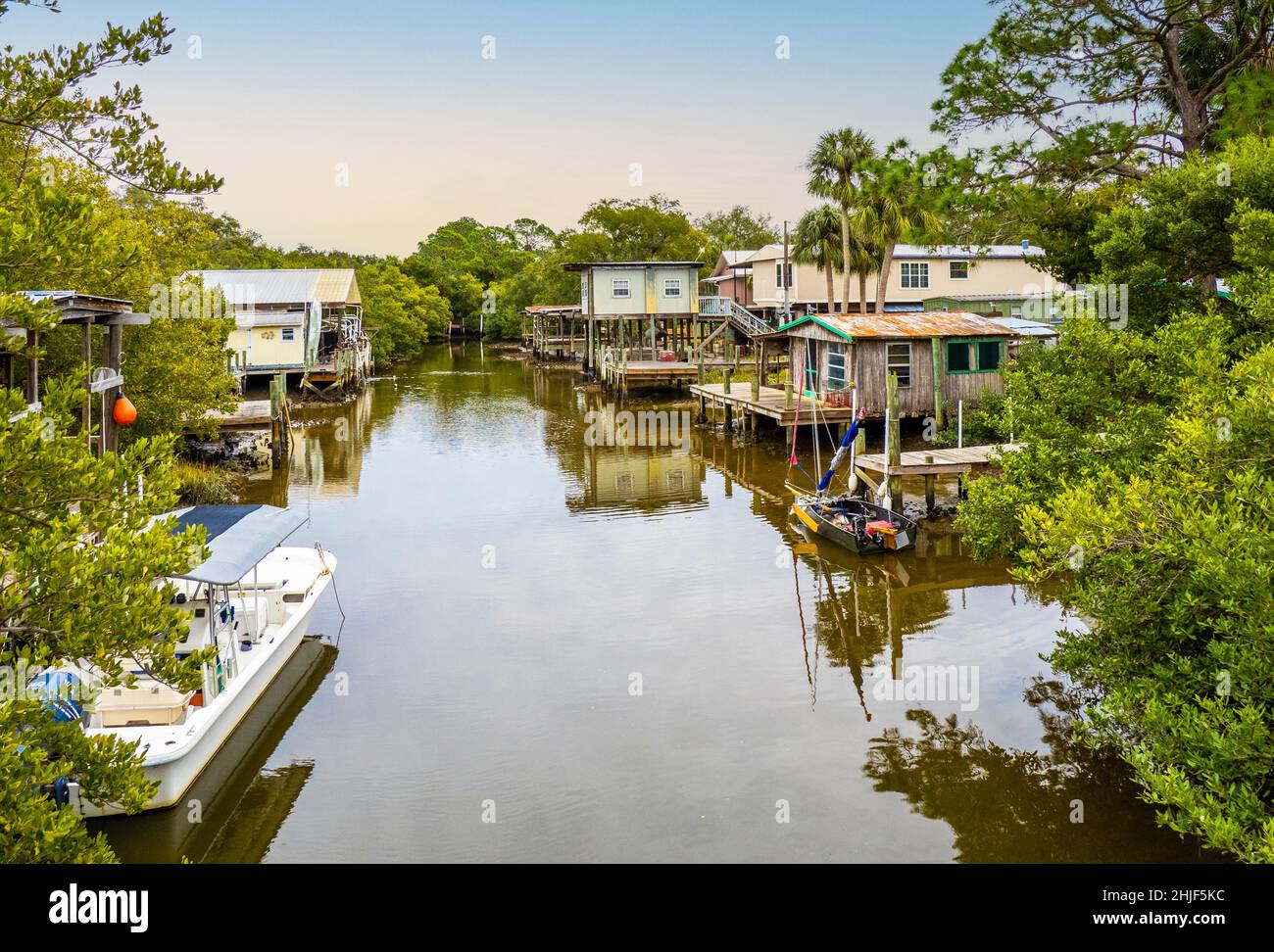 Houses and boat docks on Cedar Key Florida USA Stock Photo Alamy