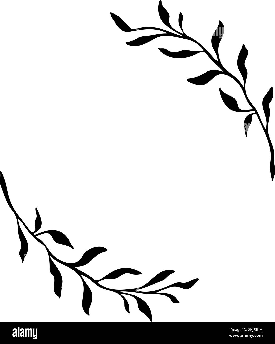 Leaves branch vector. Floral frame. Hand drawn border. . Vector illustration Stock Vector
