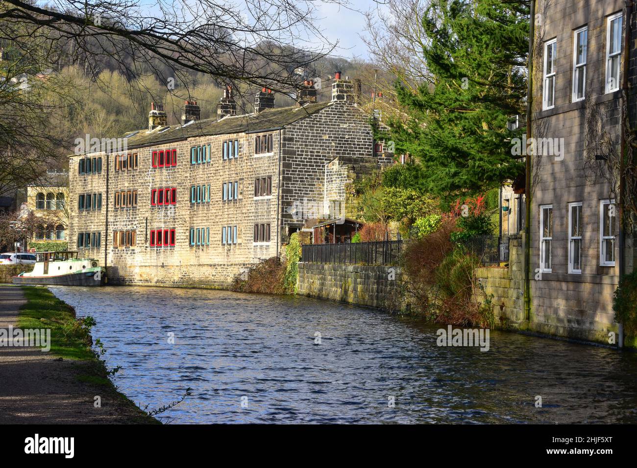 Weavers Cottages Reflected In The Rochdale Canal, Hebden Bridge 