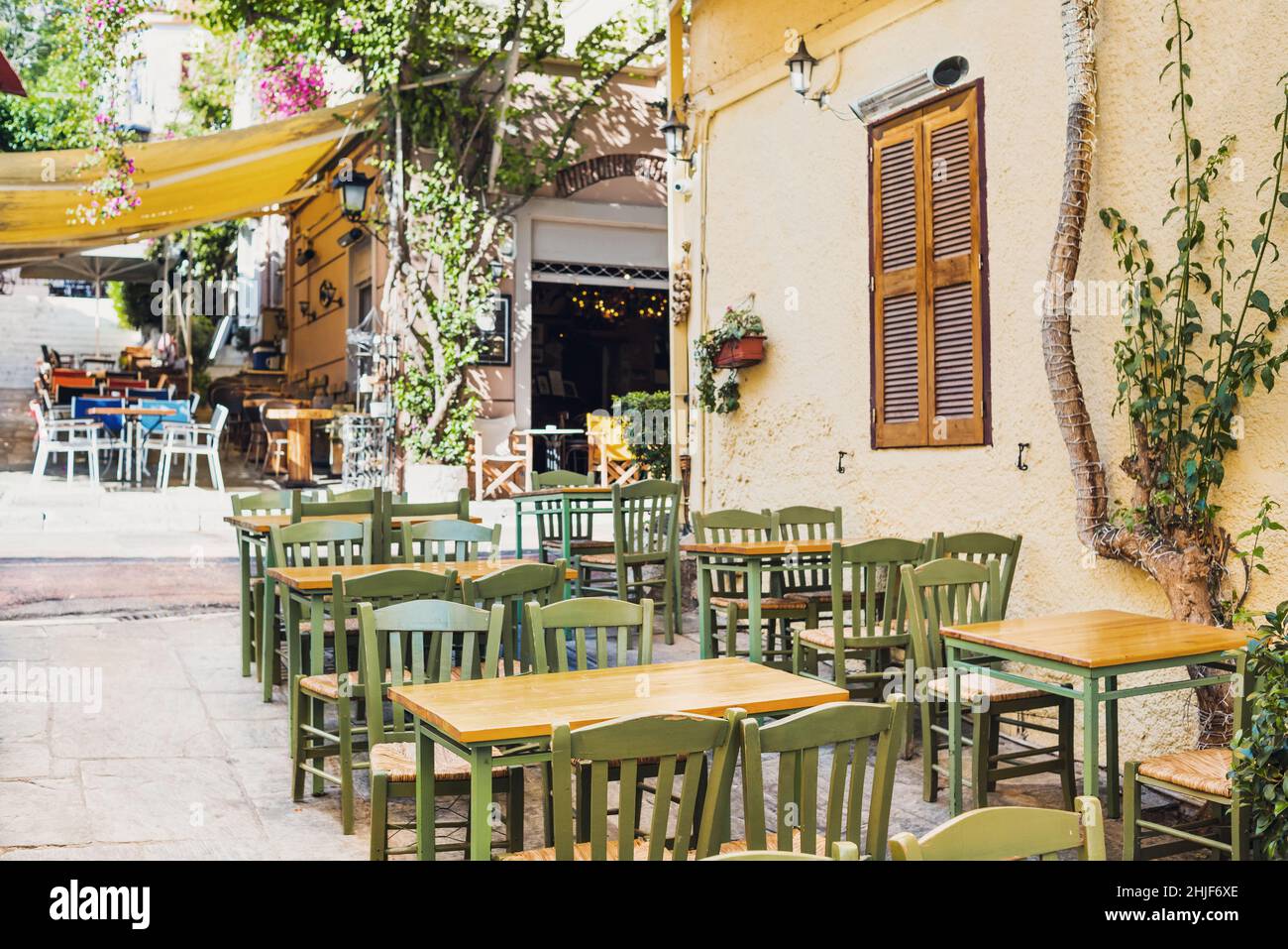 Charming street in the old district of Plaka in Athens, Greece Stock Photo