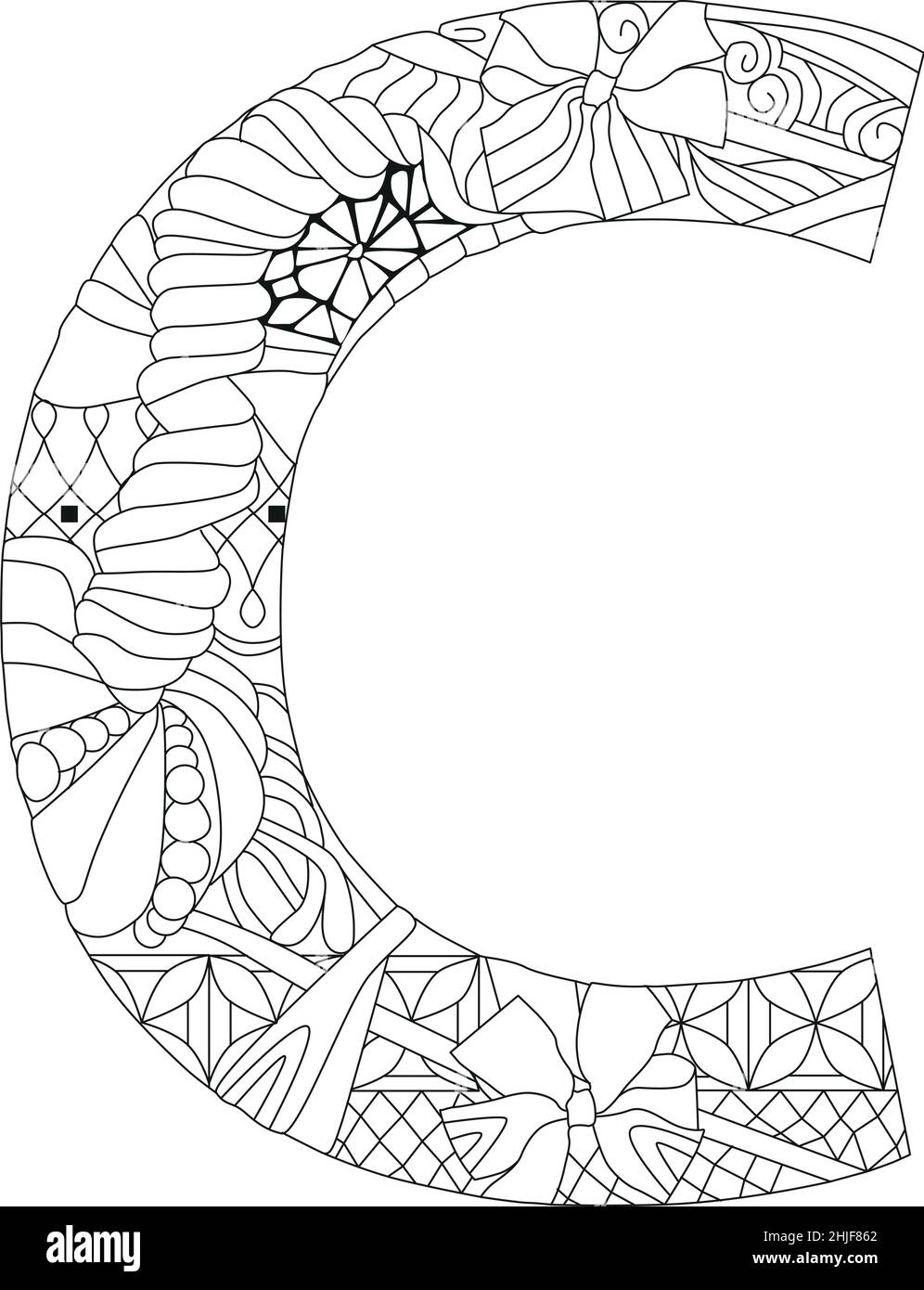 Zentangle stylized alphabet - letter C for coloring. Vector illustration. Ethnic pattern Stock Vector