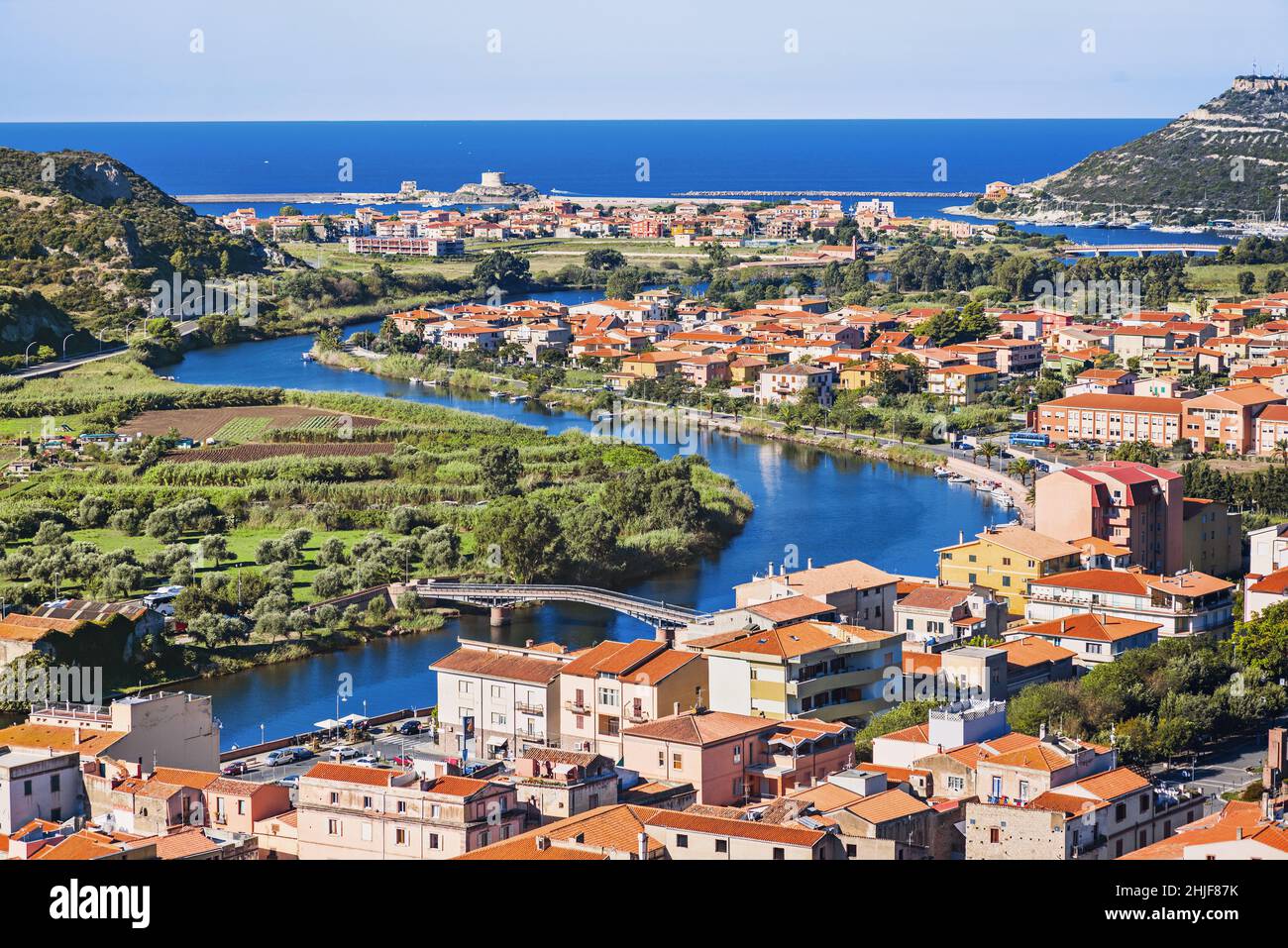Beautiful view of Bosa town, Sardinia island, Italy. Travel destination Stock Photo