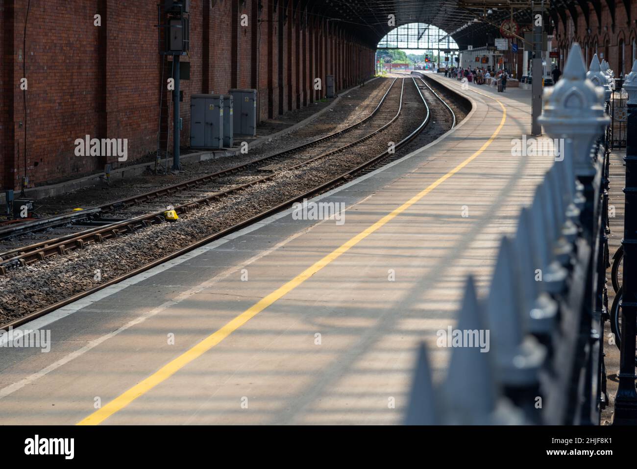 View of  the tracks and one of the platforms at Darlington Railway station Stock Photo