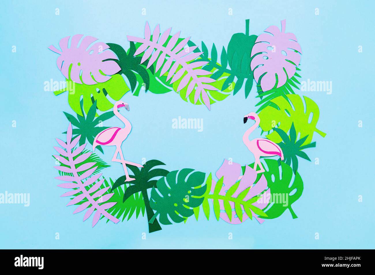 Tropical paper background. Colorful leaves of monstera, palms and ...