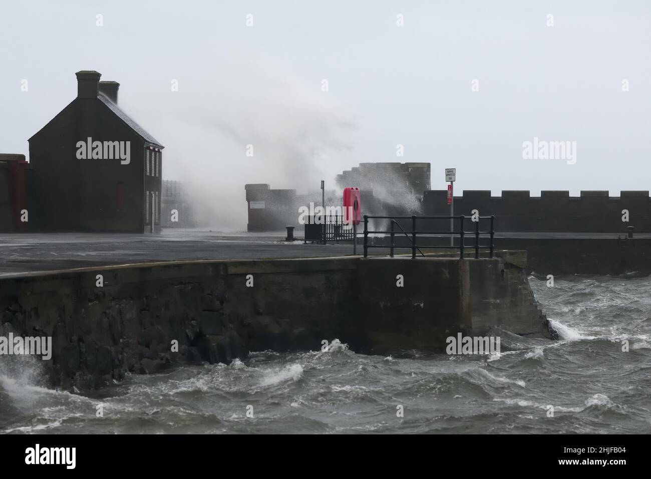 Saltcoats, Scotland. 29th, January, 2022. Saltcoats, Ayrshire, Scotland, UK. Storm Malik hits the west coast of Scotland at Saltcoats harbour. Stock Photo