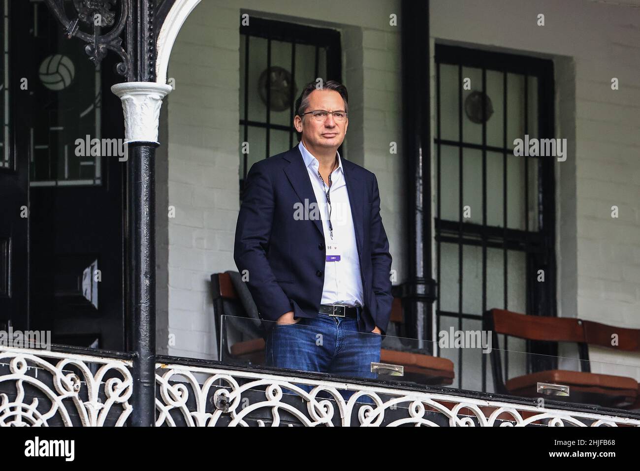 Simon Sadler owner of Blackpool arrives at Craven Cottage Stock Photo