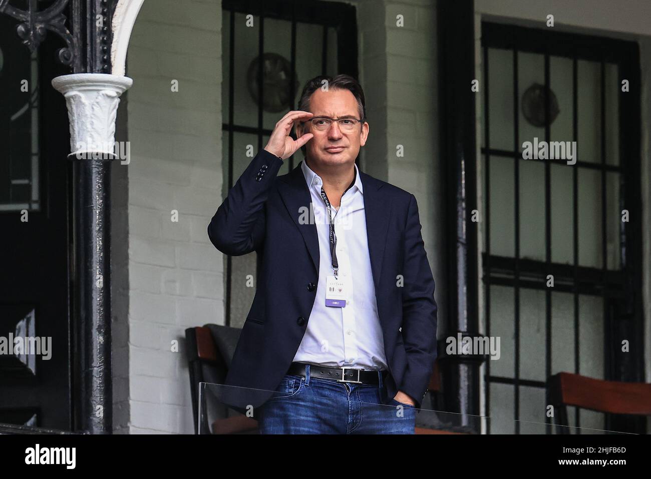 Simon Sadler owner of Blackpool arrives at Craven Cottage Stock Photo