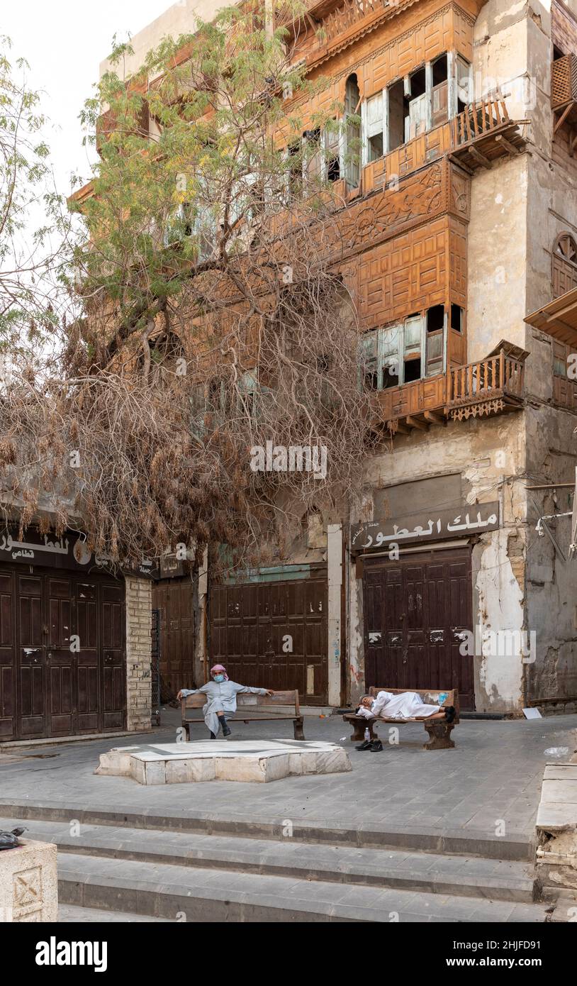 Jeddah, Saudi Arabia, 6th January 2022: streets of Old Jeddah Stock Photo