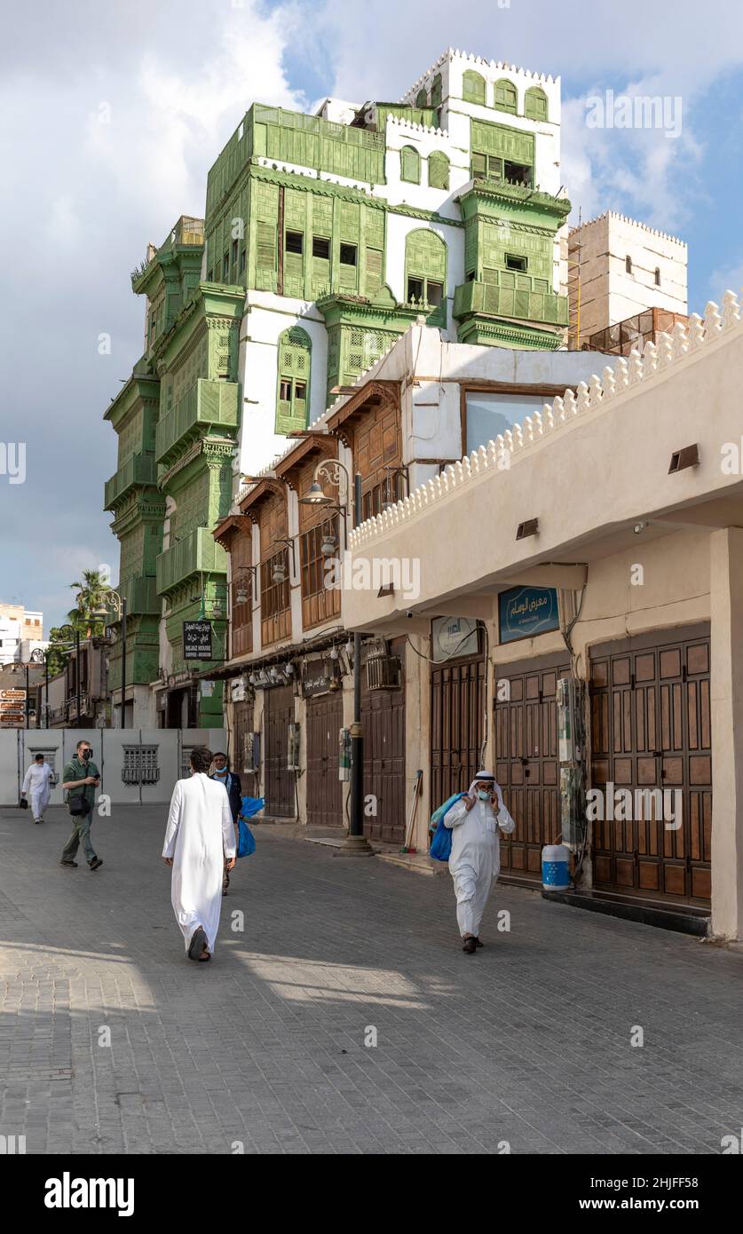 Jeddah, Saudi Arabia, 6th January 2022: streets of Old Jeddah Stock Photo