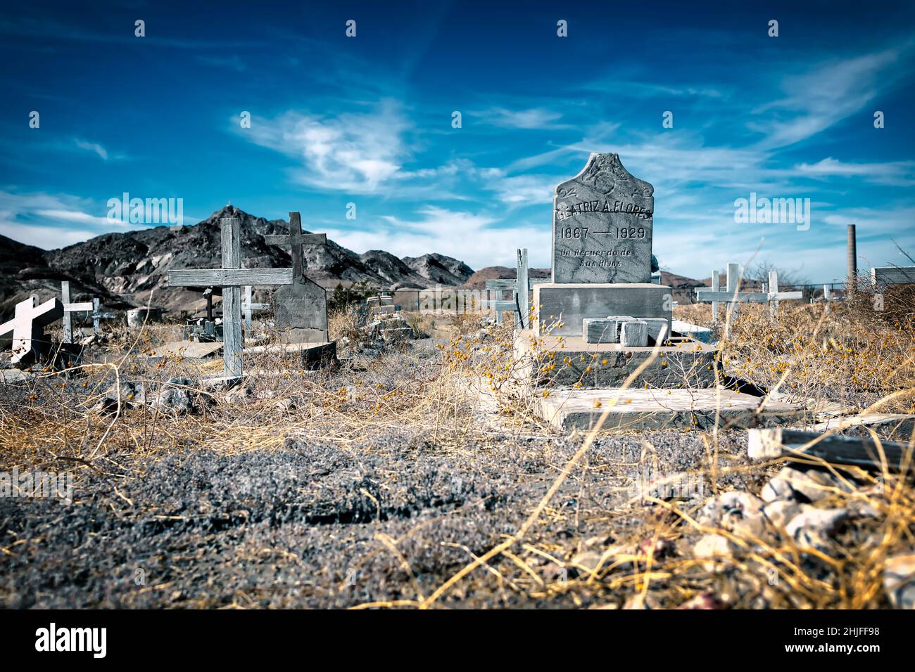 The graves of the historic Smeltertown Cemetery in El Paso, Texas Stock