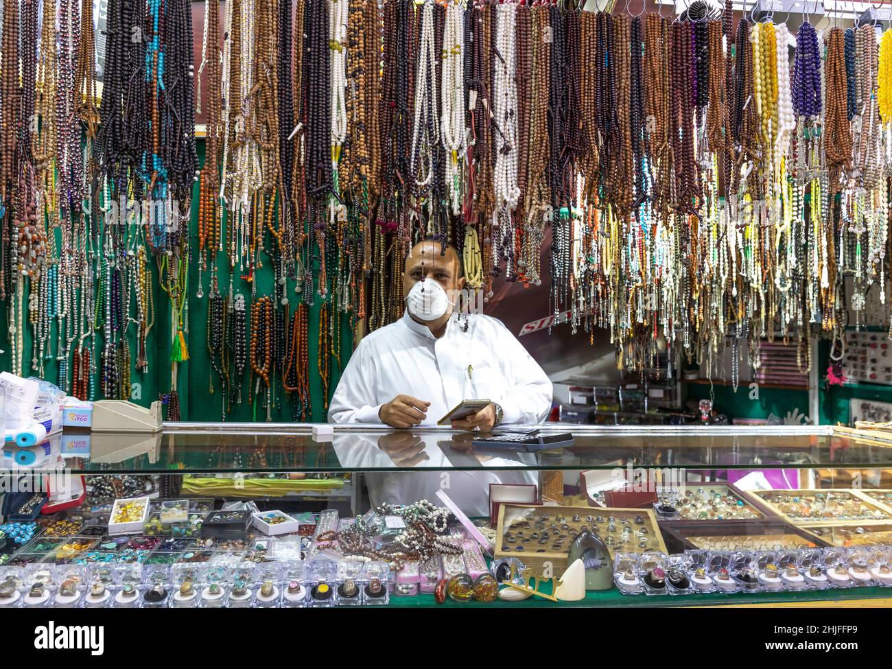 Jeddah, Saudi Arabia, 6th January 2022: sales person in old Jeddah market Stock Photo