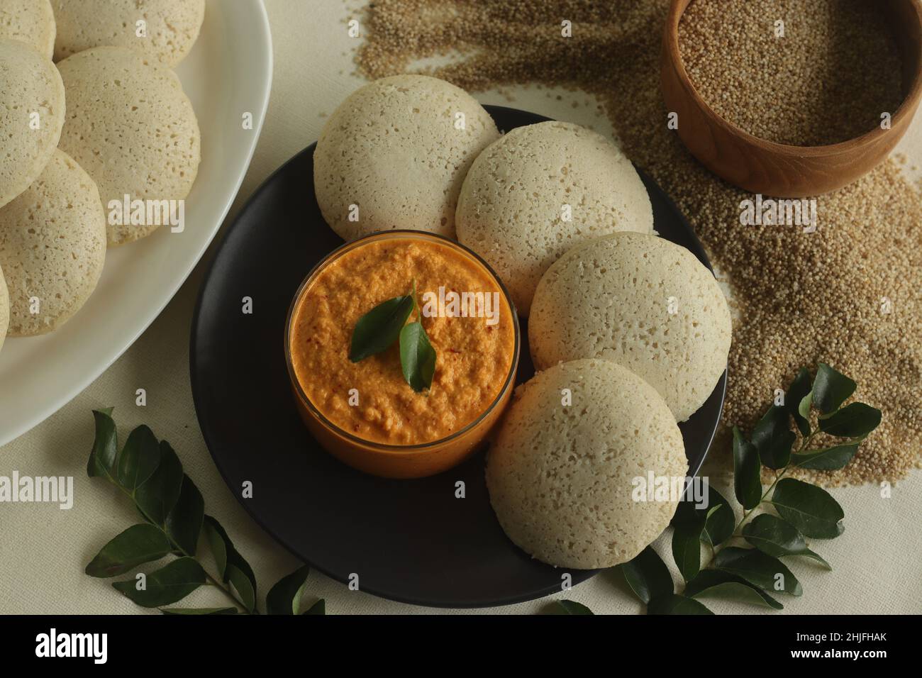 Steamed Little millet cakes or little millet idli. Made with fermented