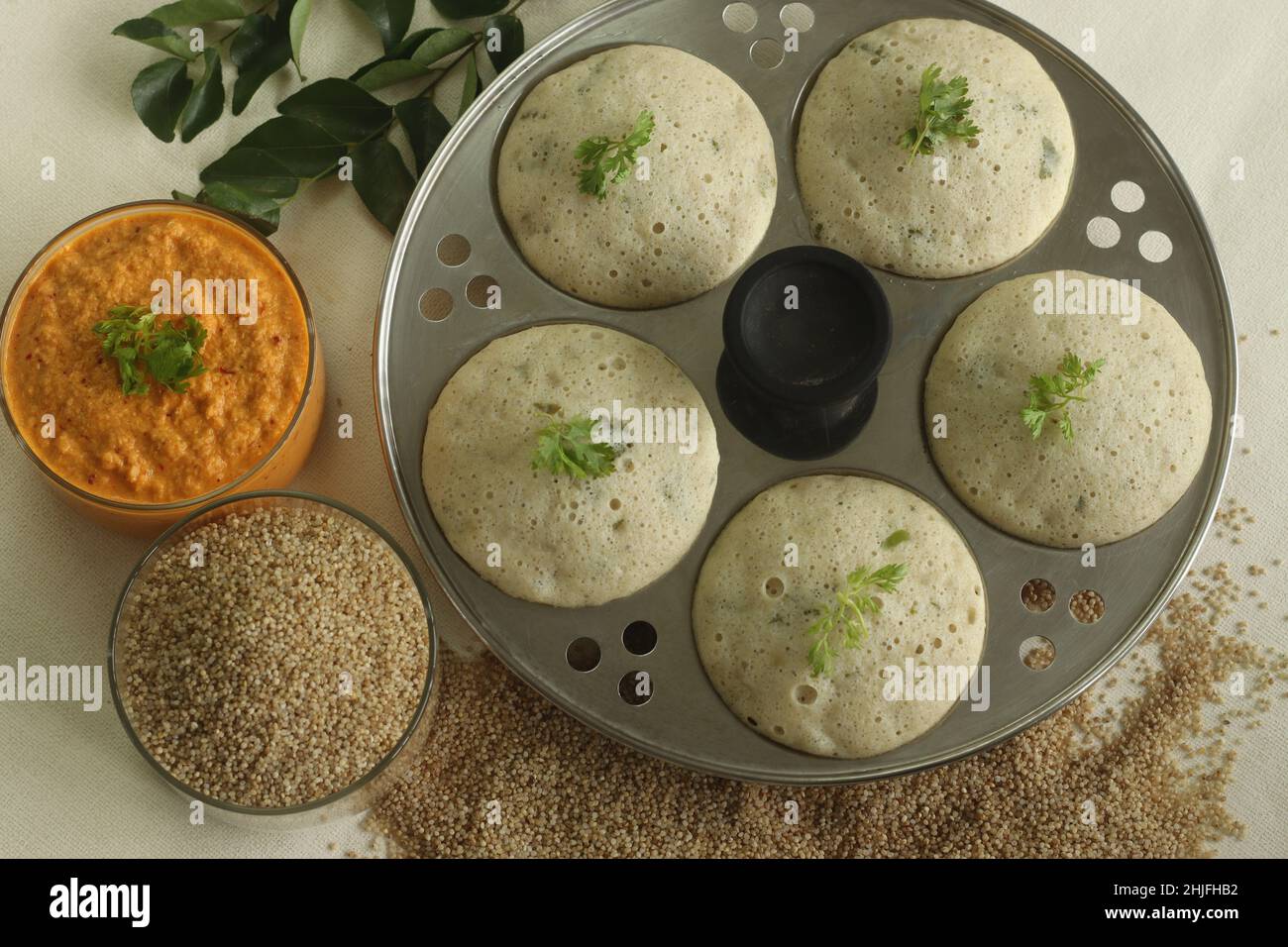 Steamed Little millet masala cakes or little millet masala idli. Made