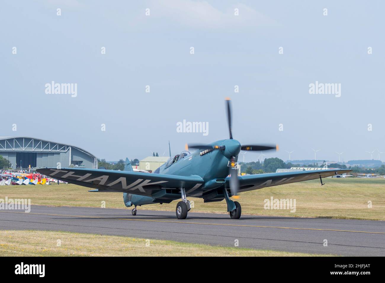 Thank U NHS spitfire taxi-ing at Duxford Airshow 2021 Stock Photo