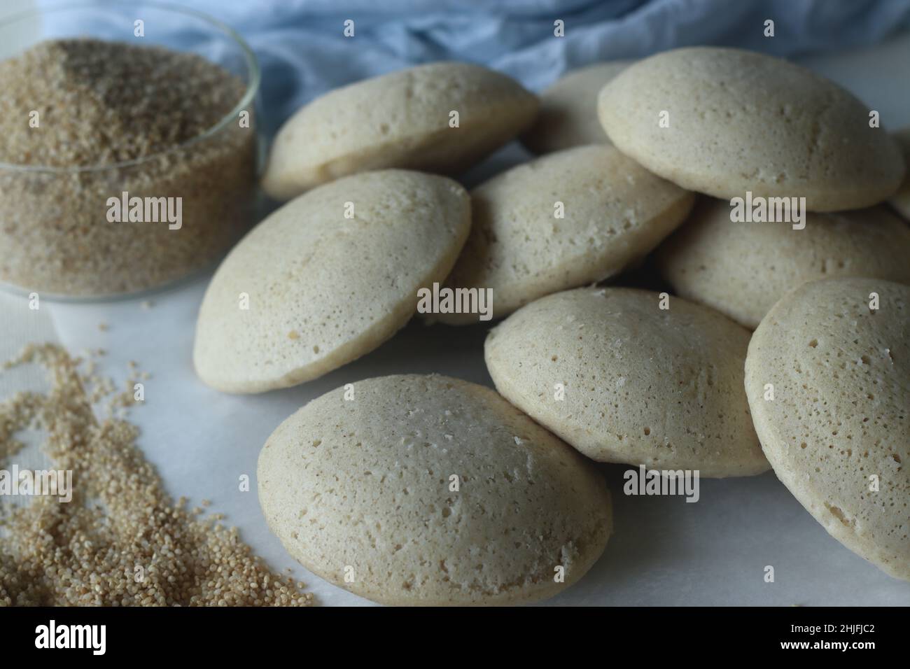 Steamed Little millet cakes or little millet idli. Made with a