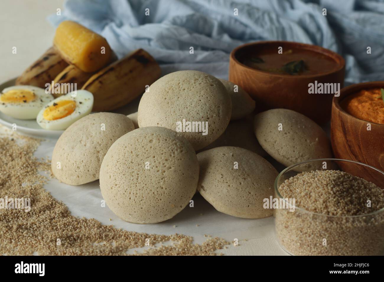 Steamed Little millet cakes or little millet idli. Made with a