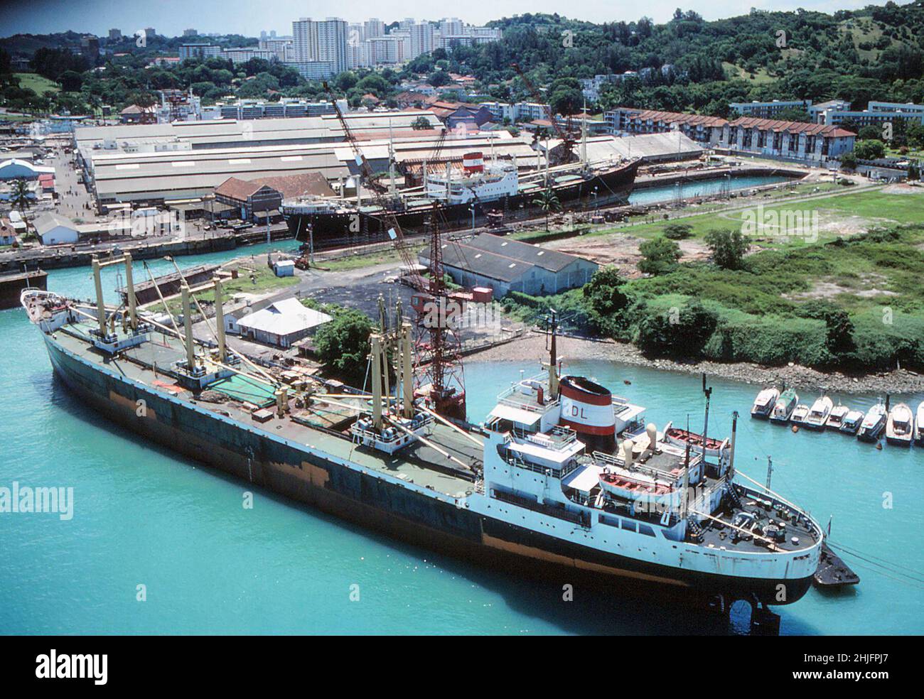 Ships in Keppel Shipyard, Singapore, from Sentosa Cable Car, 30th April 1978 Stock Photo