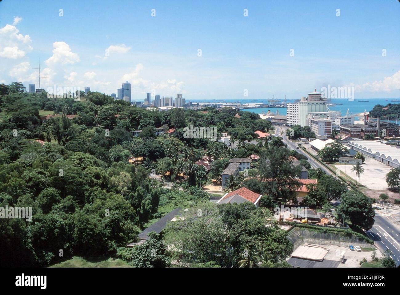 Singapore and West Coast Highway from Sentosa cable car, 30th April 1978 Stock Photo