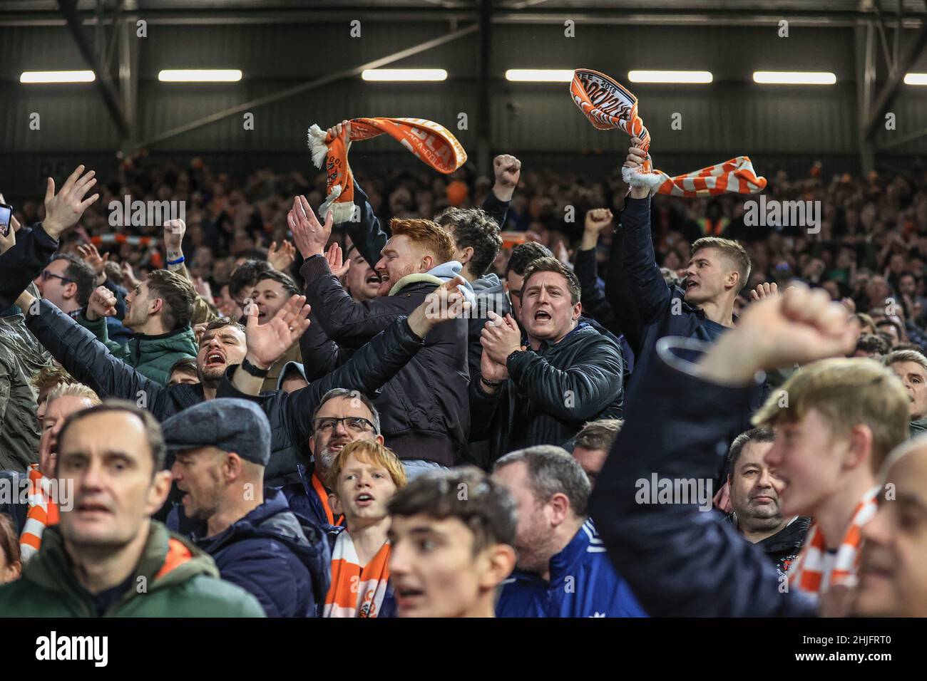 Blackpool fans celebrate as Josh Bowler #11 of Blackpool scores to make ...