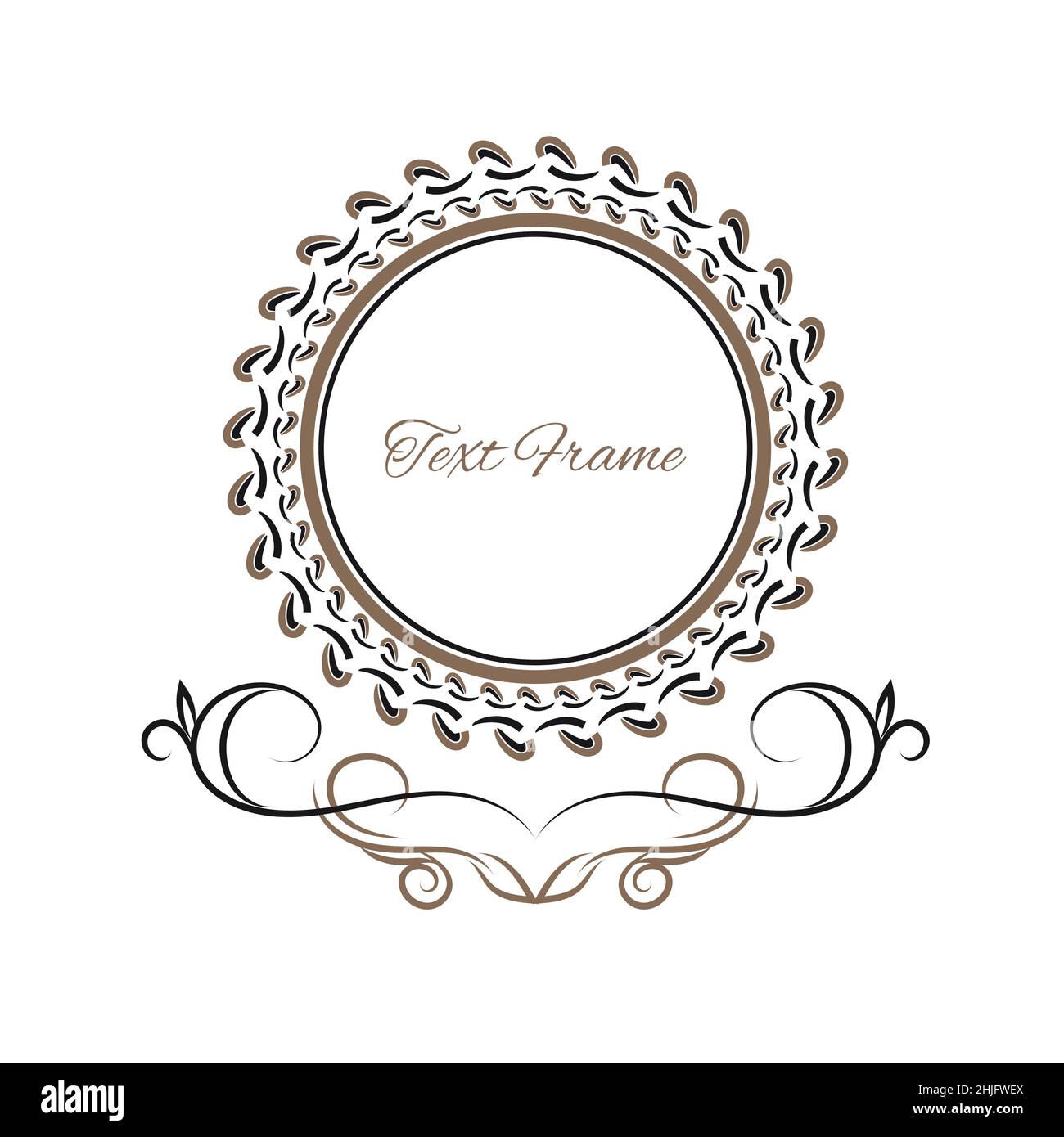 Circular two-tone ornament, abstract design for a white wedding card and invitation. Stock Vector
