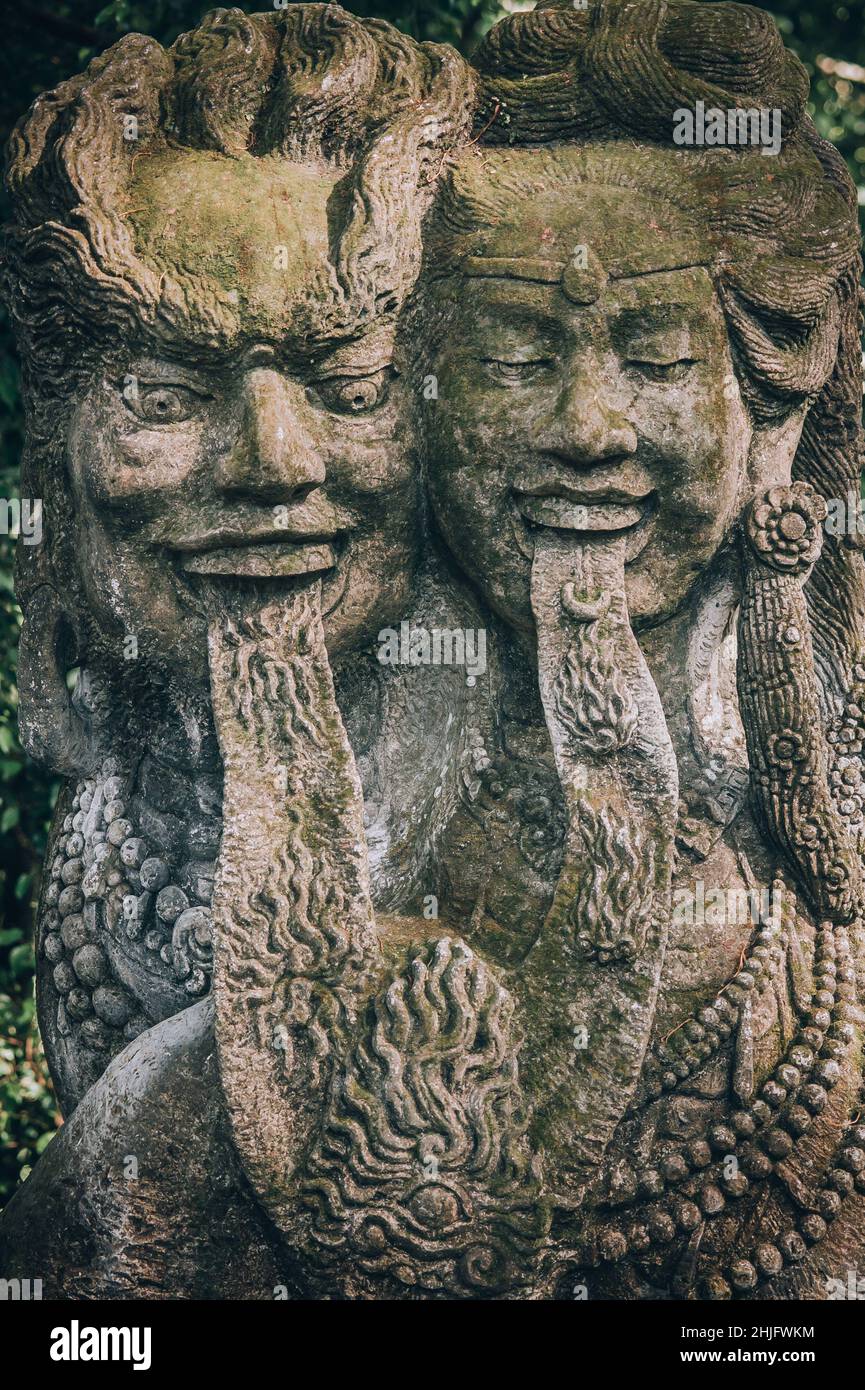 Closeup portrait of stone traditional sculpture art form incorporated
