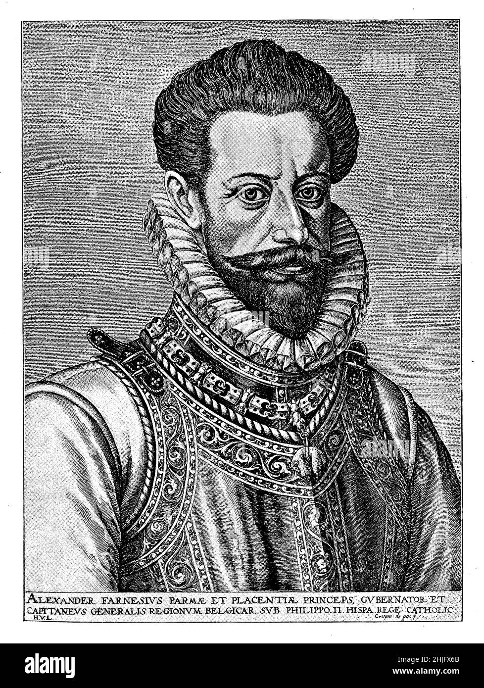 Portrait of  Alessandro Farnese (1545 - 1592) Duke of Parma, Piacenza and Castro, Italian noble,  general of the Spanish armyand Governor of the Spanish Netherlands Stock Photo