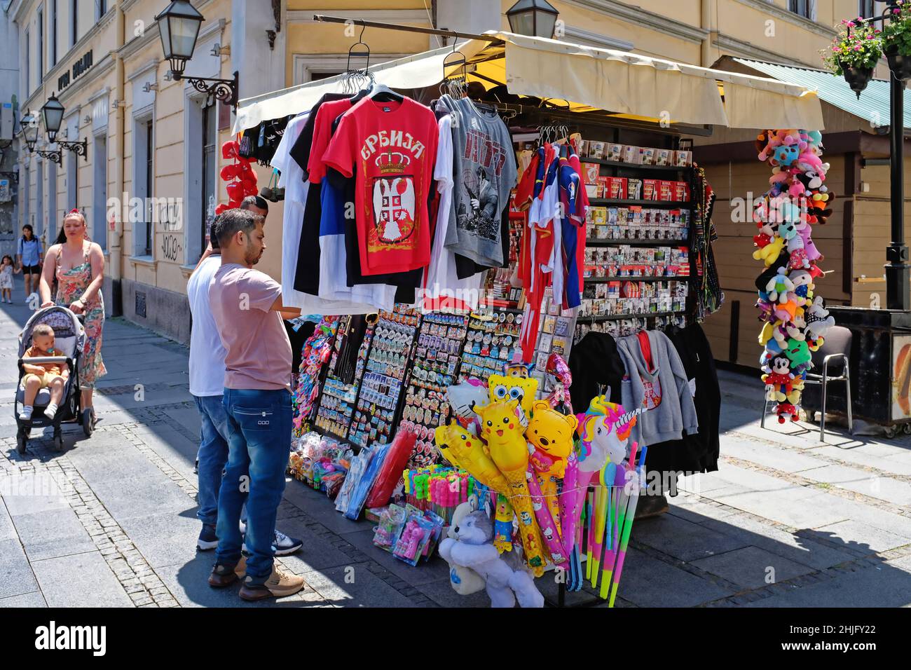 Belgrade, Serbia - July 5, 2021: Souvenirs kiosk at Knez Mihailova street in city centre. Stock Photo